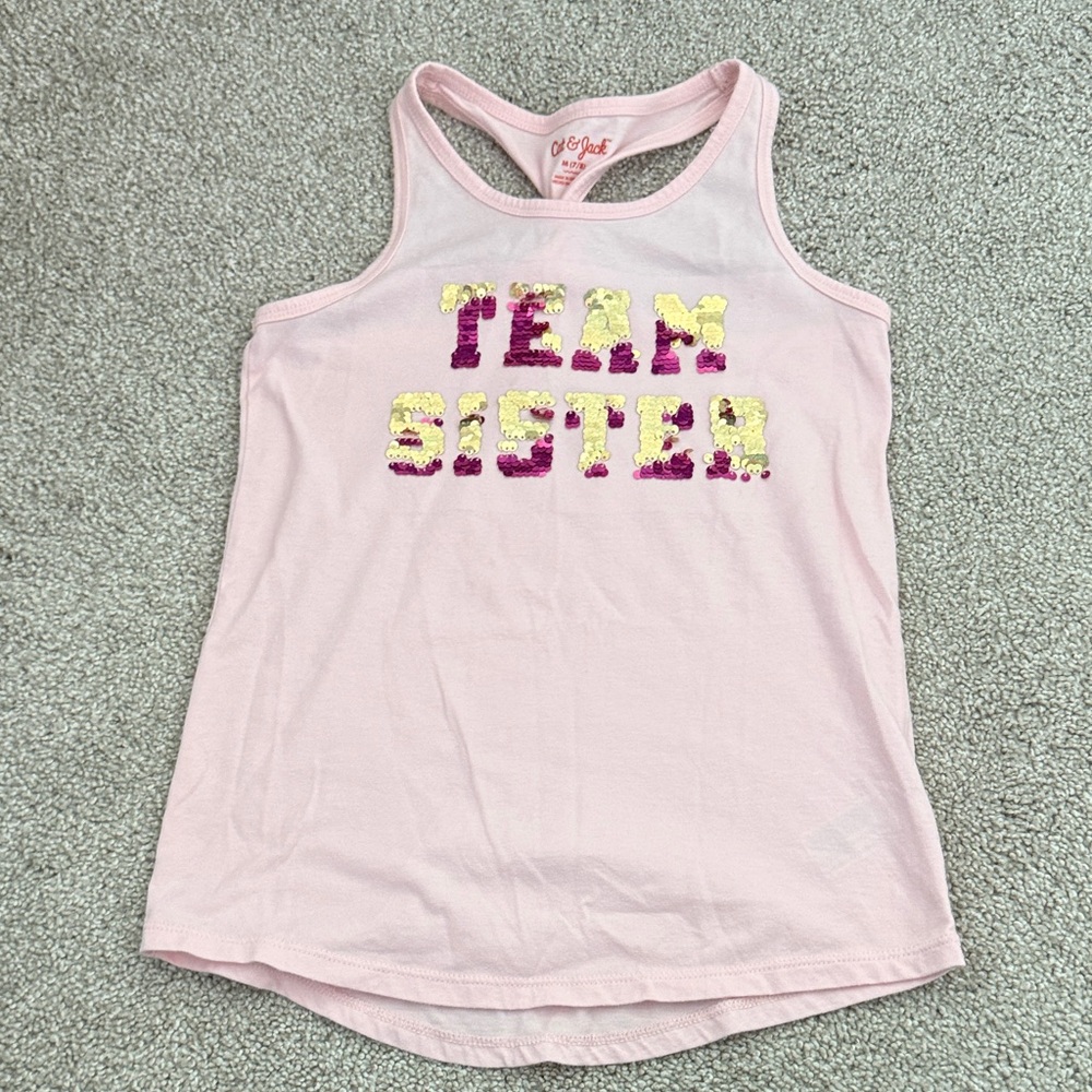Cat & Jack Pink and Gold 'Team Sister' Tank Top